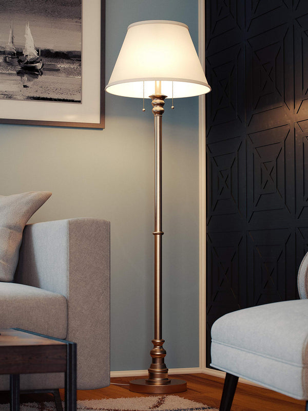 Dual-Light Pull Chain Floor Lamp – Art Deco Style, 59.5" Tall
