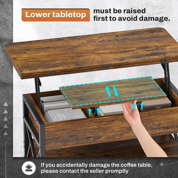 Lift Top Coffee Table with Storage, Drawers & LED Light
