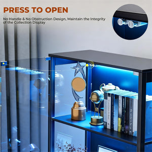 Glass Door Display Cabinet with LED Lights & Motion Sensor