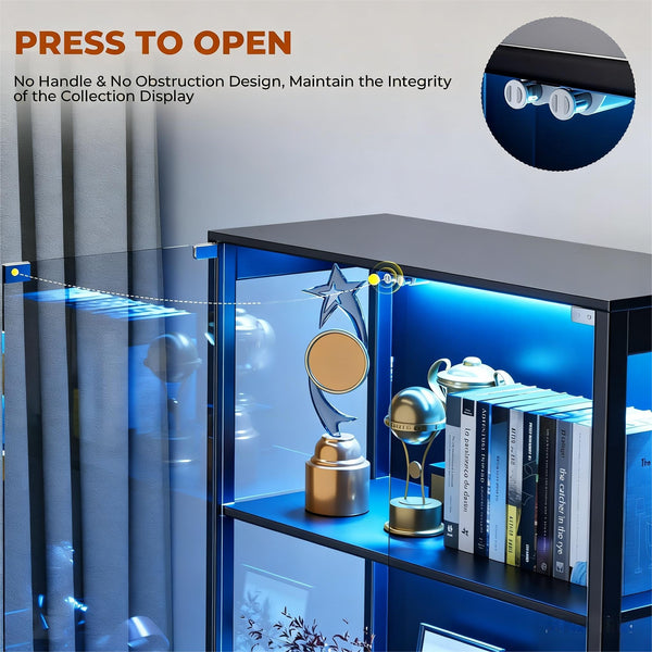 Glass Door Display Cabinet with LED Lights & Motion Sensor