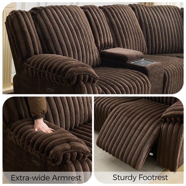 Power Reclining Sectional Sofa – 6-Seat Faux Fur with Wireless Charger