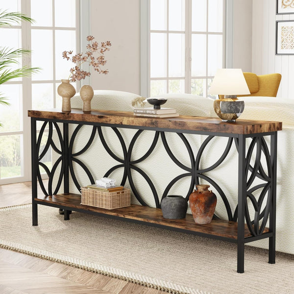 70.9" Industrial Console Table with Storage Shelves