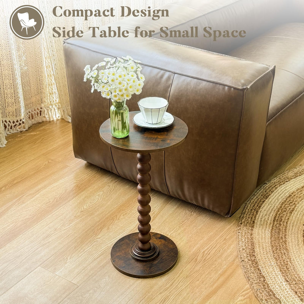 Round Side Table with Solid Wood Legs