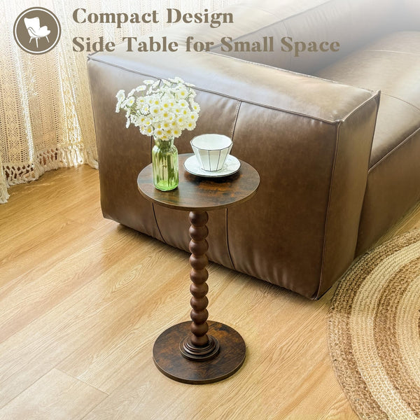 Round Side Table with Solid Wood Legs
