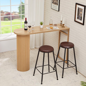 55" Fluted Wood Bar Table with Metal Frame