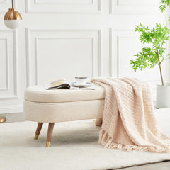 Upholstered Storage Ottoman Bench with Gold Metal Legs