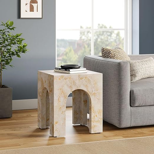 Arched Concrete Side Table with Faux Stone Finish