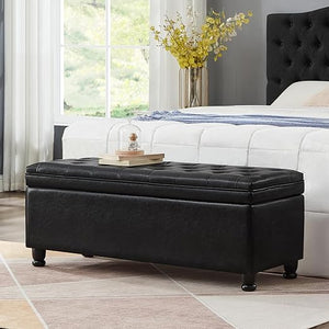 45-Inch Tufted Storage Ottoman with Wooden Legs