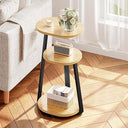 Oval End Table with Metal Frame & 3-Tier Storage