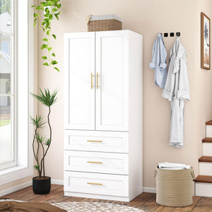 Wardrobe Closet with Hanging Rod and Drawers