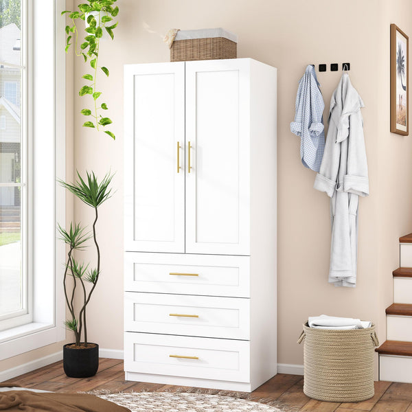 Wardrobe Closet with Hanging Rod and Drawers