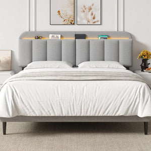 Upholstered Headboard with LED Lighting & Storage