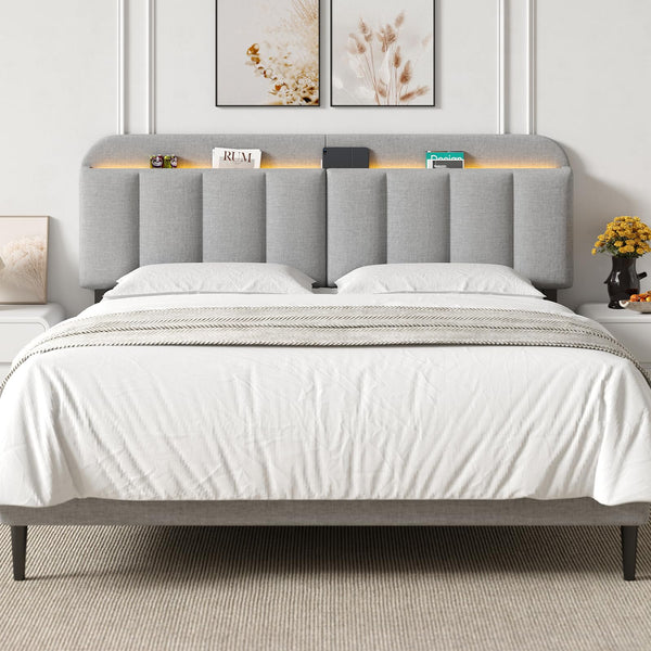 Upholstered Headboard with LED Lighting & Storage