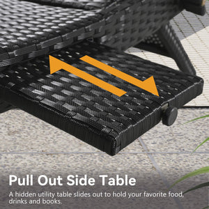 Outdoor Reclining Chaise Lounge Set of 2 with Pull-Out Side Table