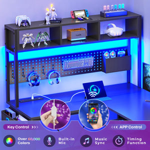 L-Shaped Gaming Desk with Hutch & LED Lights