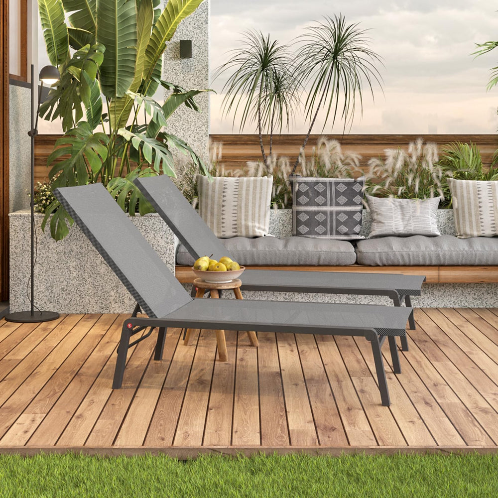 Outdoor Chaise Lounge Set of 2, Foldable Recliner with 4-Position Backrest