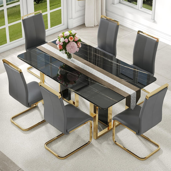 Modern Marble Dining Table Set with Chairs