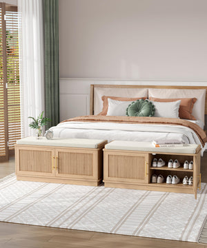 Fluted Shoe Storage Bench with Cushion