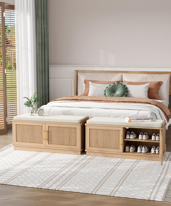 Fluted Shoe Storage Bench with Cushion