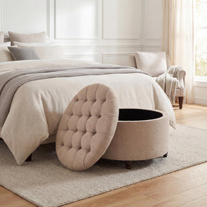 28" Round Storage Ottoman with Wooden Legs