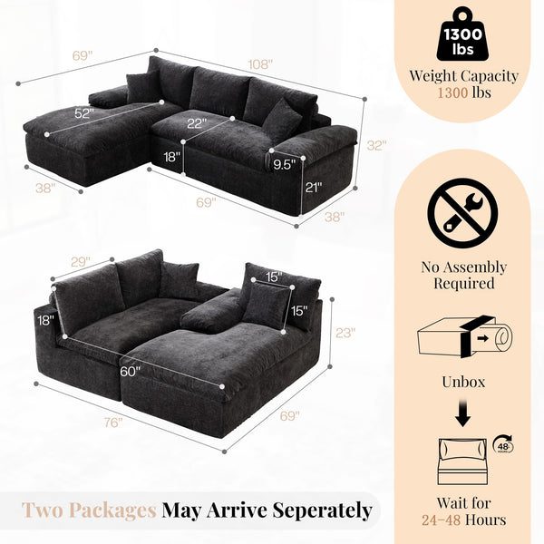 Oversized Modular Sectional Sofa – Grey Chenille