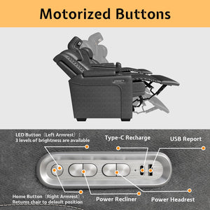 3-Seat Home Theater Recliner Sofa with USB Charging & LED Light
