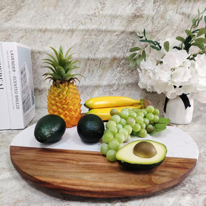 Acacia Wood & Marble Lazy Susan Turntable 17.7"