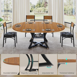 Round Extendable Dining Table Set for 4-8 — 5-Piece Kitchen Table with 4 Cushion Chairs