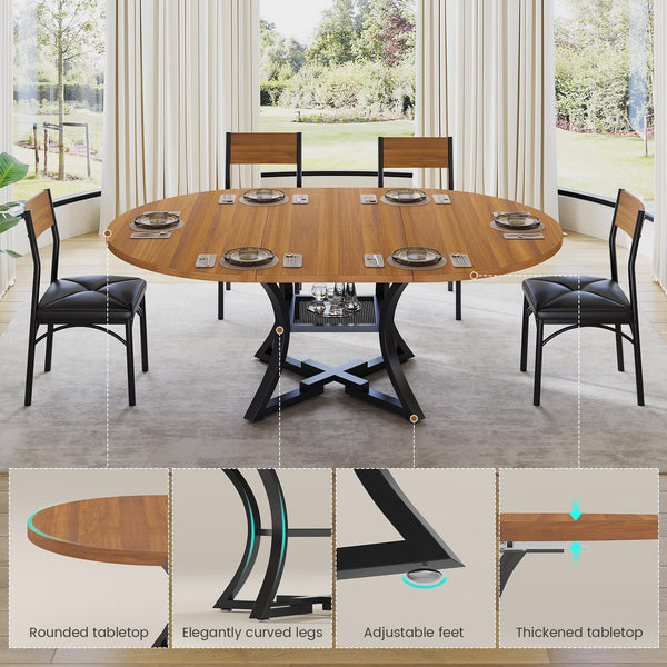 Round Extendable Dining Table Set for 4-8 — 5-Piece Kitchen Table with 4 Cushion Chairs