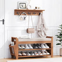 Bamboo Entryway Shoe Storage Bench with Cushion