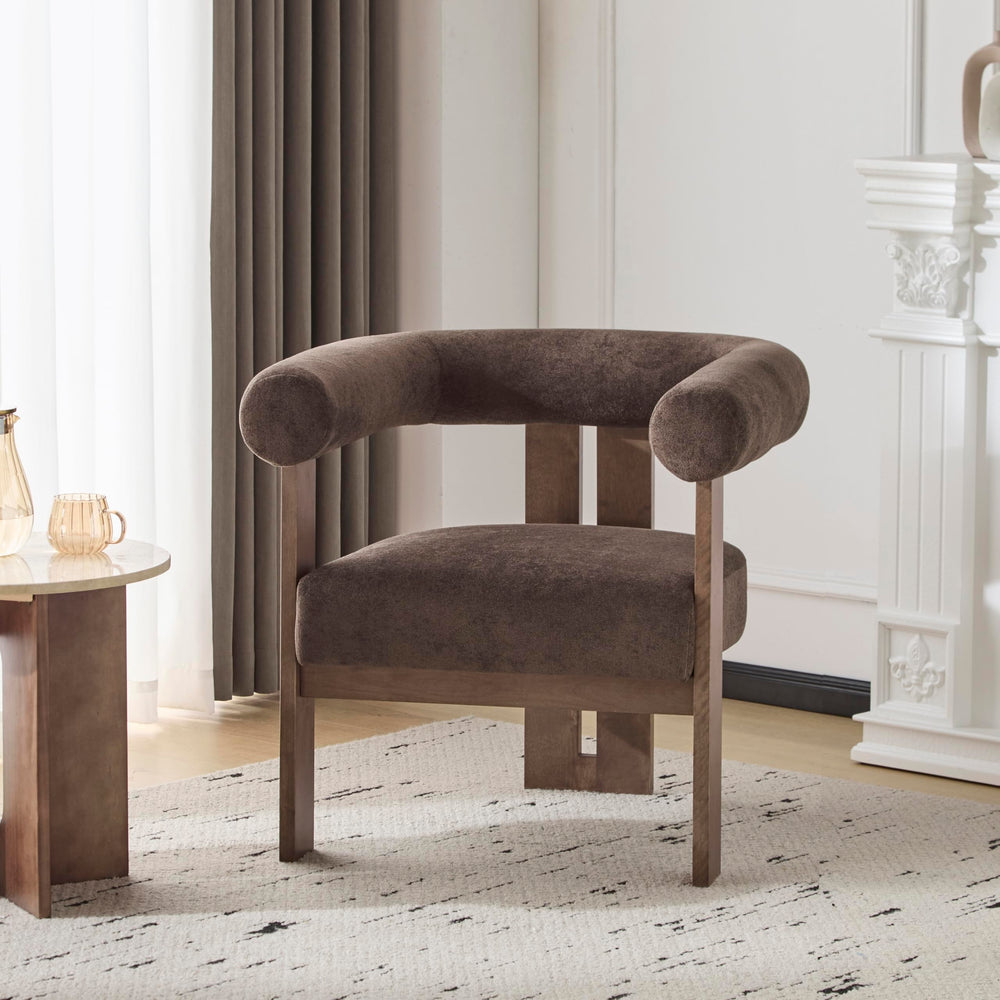 Velvet Accent Chair with Curved Backrest & Wooden Legs