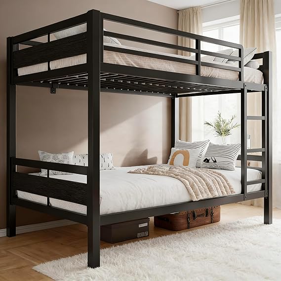 Metal Bunk Bed Twin over Full with Full-Length Guardrail