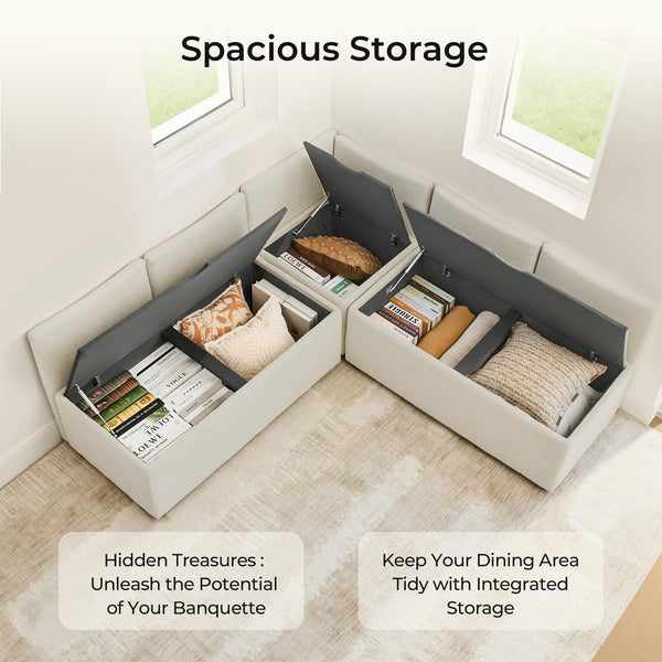 L-Shaped Corner Dining Bench with Storage & Back