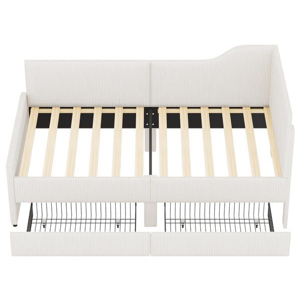 Twin L-Shaped Upholstered Daybed with Storage Drawers
