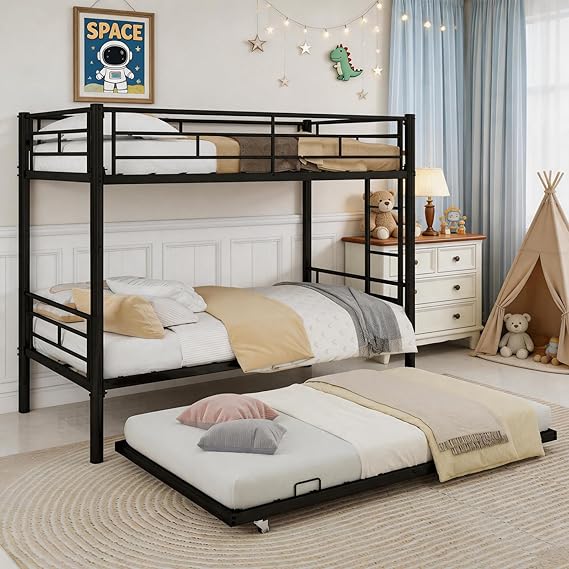 Metal Bunk Bed Twin Over Twin with Safety Guardrail