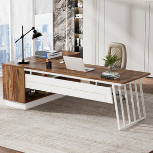 L-Shaped Executive Desk with File Cabinet & Storage