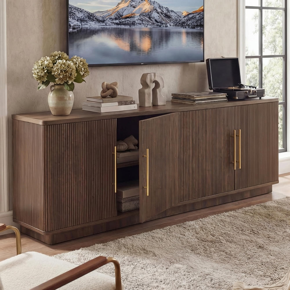 Fluted TV Stand & Entertainment Center – 70" Media Console with Storage