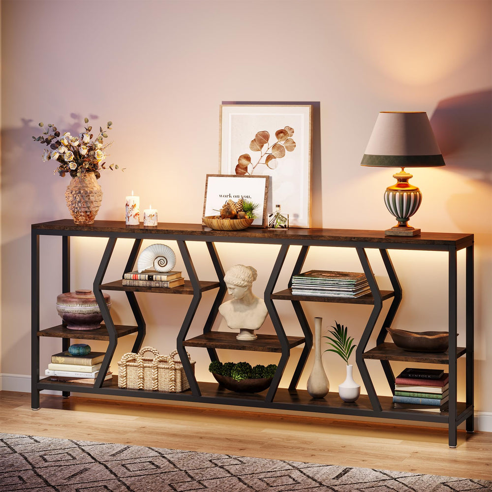 70.9" Industrial Sofa Console Table with 4-Tier Storage Shelves