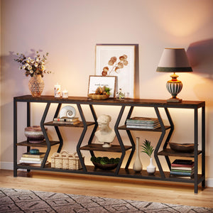 70.9" Industrial Sofa Console Table with 4-Tier Storage Shelves
