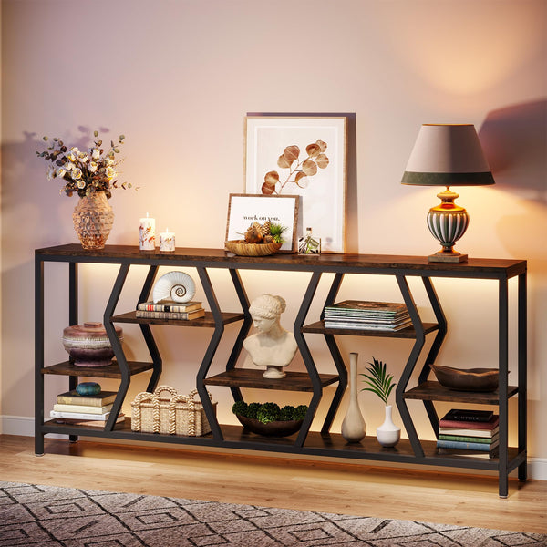 70.9" Industrial Sofa Console Table with 4-Tier Storage Shelves