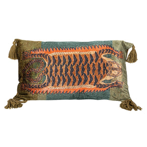 Tiger Print Lumbar Pillow with Tassels