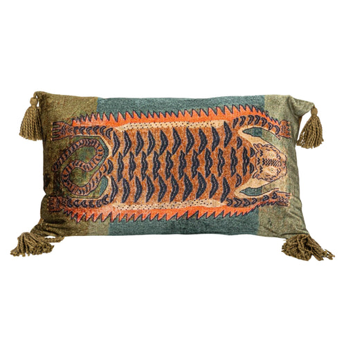 Tiger Print Lumbar Pillow with Tassels