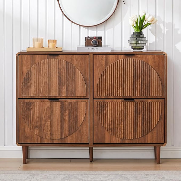 Flip Drawer Shoe Cabinet with Fluted Doors