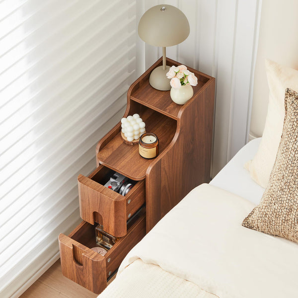 Mid-Century Modern Narrow Nightstand with 2 Drawers