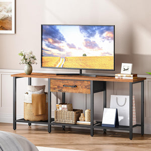 TV Stand for 55 Inch TVs with Fabric Drawer and Open Shelves