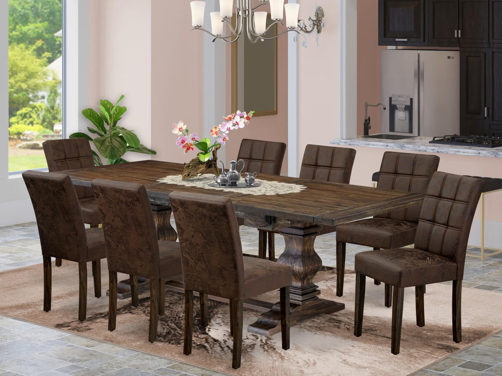 9-Piece Dining Table Set with Removable Leaf and 8 Parson Chairs