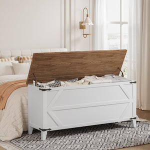 Farmhouse Toy Box Storage Bench with Safety Hinges – 47.2" Wooden Chest