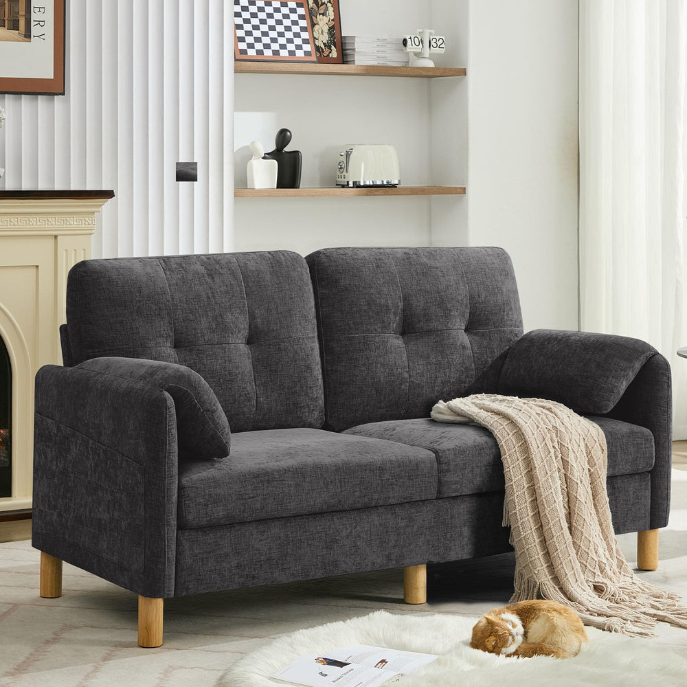 Chenille Loveseat Sofa with Storage Pockets