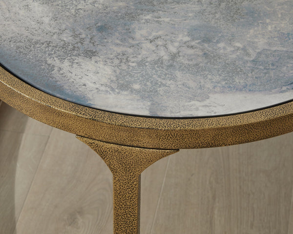 Oval Coffee Table – Tempered Glass Top, Faux Marble Finish, Antique Gold