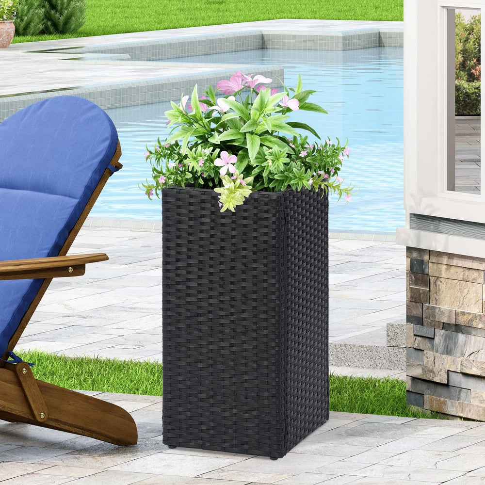 Tall Square Rattan Planter Box Set of 2 with Removable Liner – 12x12x24 Inch
